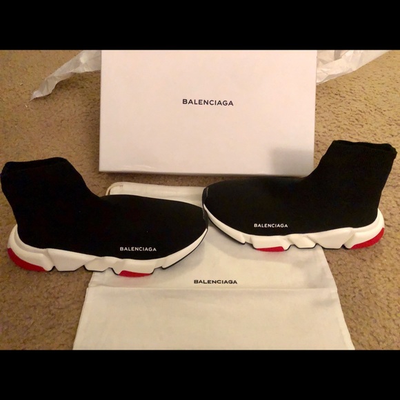 all red balenciaga speed trainers